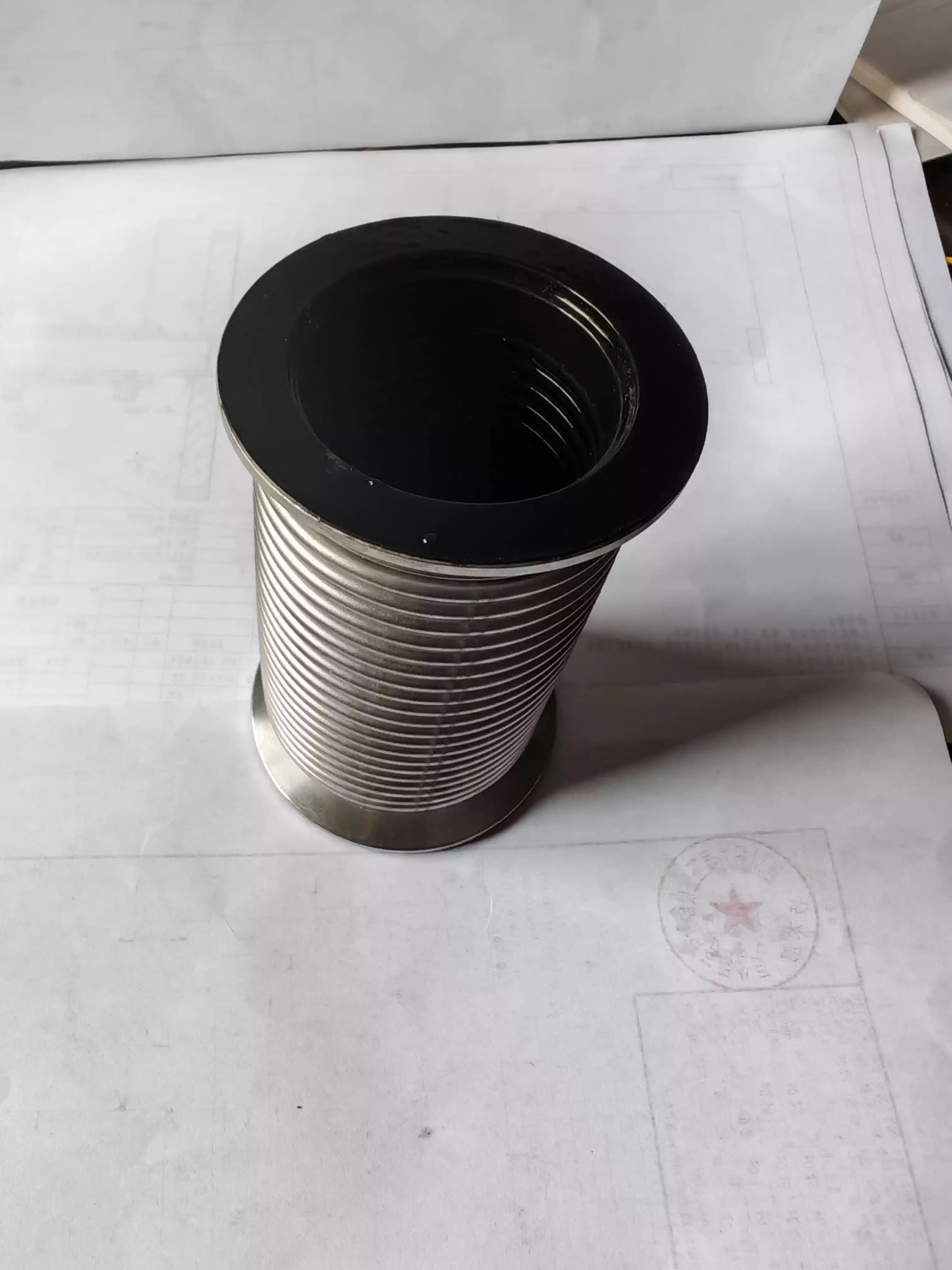 KF ISO vacuum flexible bellows expansion joint compensator internally coated with polytetrafluoroethylene (PTFE) and Teflon